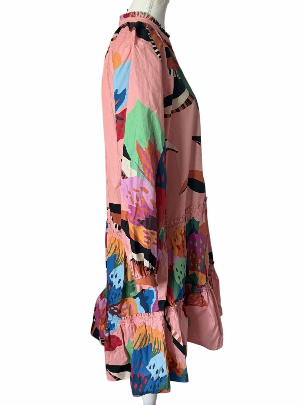 Farm Rio Lucy Mini Floral Pink Multicolor Tropical Tiered Dress - Picture 5 of 9